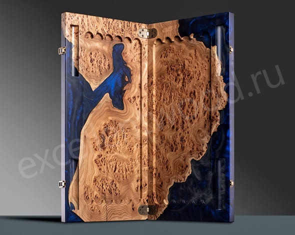 Нарды из древесины карагача с эпоксидной смолой, синие купить в интернет-магазине