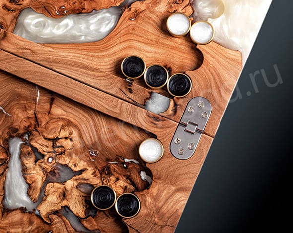 Нарды из древесины карагача с эпоксидной смолой, белые купить в интернет-магазине