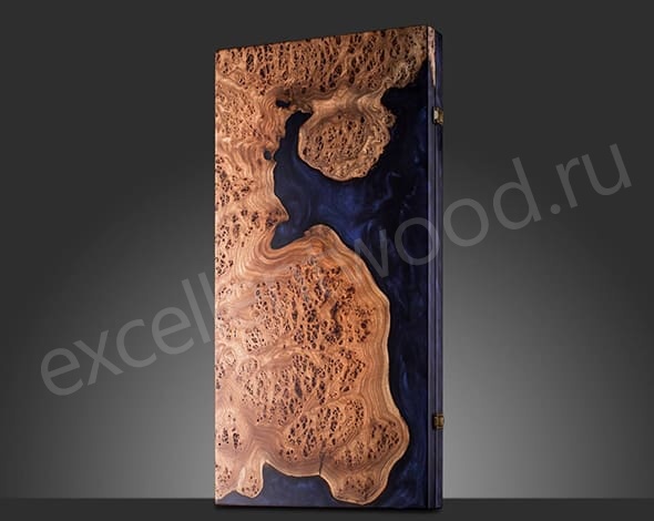 Нарды из древесины карагача с эпоксидной смолой, синие купить в интернет-магазине