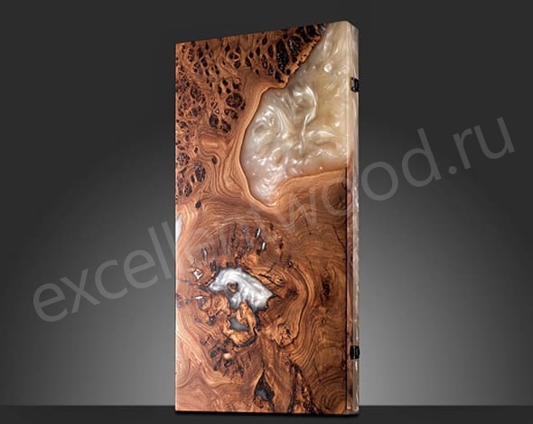 Нарды из древесины карагача с эпоксидной смолой, белые купить в интернет-магазине