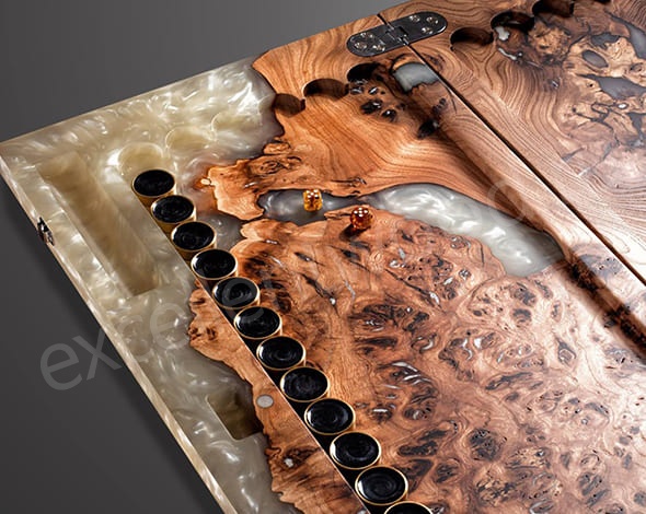 Нарды из древесины карагача с эпоксидной смолой, белые купить в интернет-магазине